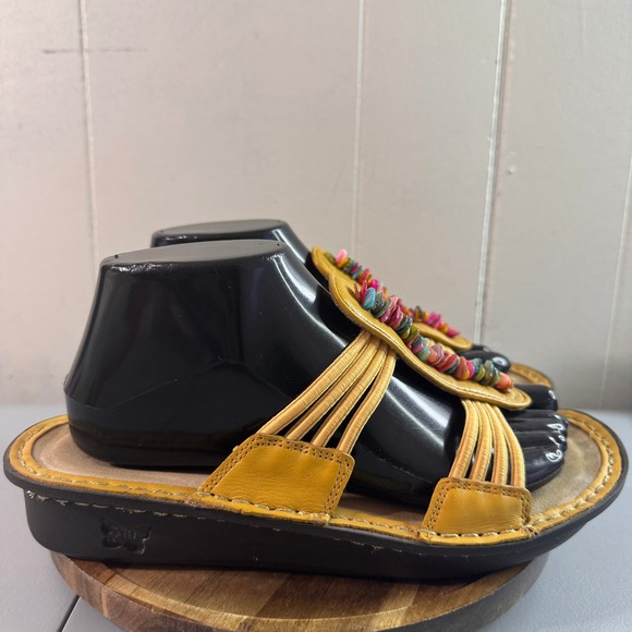 Alegria Shoes - Alegria PIS-618 Slide Sandals Womens 39 Yellow Good Beaded Leather Elastic Boho
